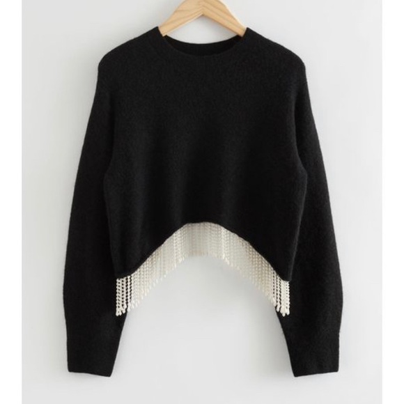 NWT & Other Stories Black Sweater with Pearl fringe - Picture 2 of 6